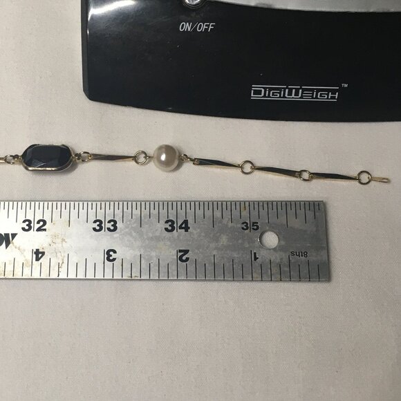 Goldtone, Black Crystal & Pearl Necklace & Bracelet - Picture 3 of 9